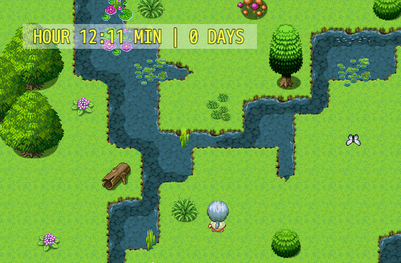 RPG Maker day and night cycle tutorial preview with in-game time display