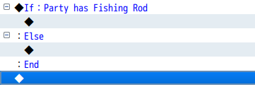 RPG Maker conditional branch checking whether the player has a Fishing Rod in their inventory.