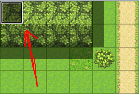 RPG Maker demo map with the relationship system events placed in the top-left corner.