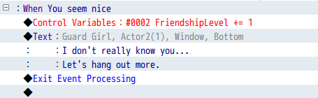 RPG Maker Control Variables command adding 1 to FriendshipLevel.