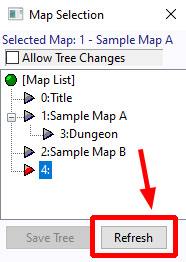 Map Selection window before clicking Refresh